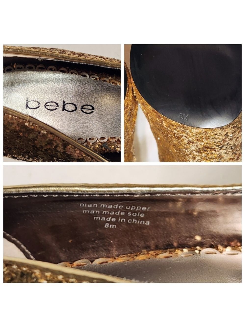 Bebe Gold Glitter Platform Stiletto Heel Pumps Size 8 - Picture 9 of 11